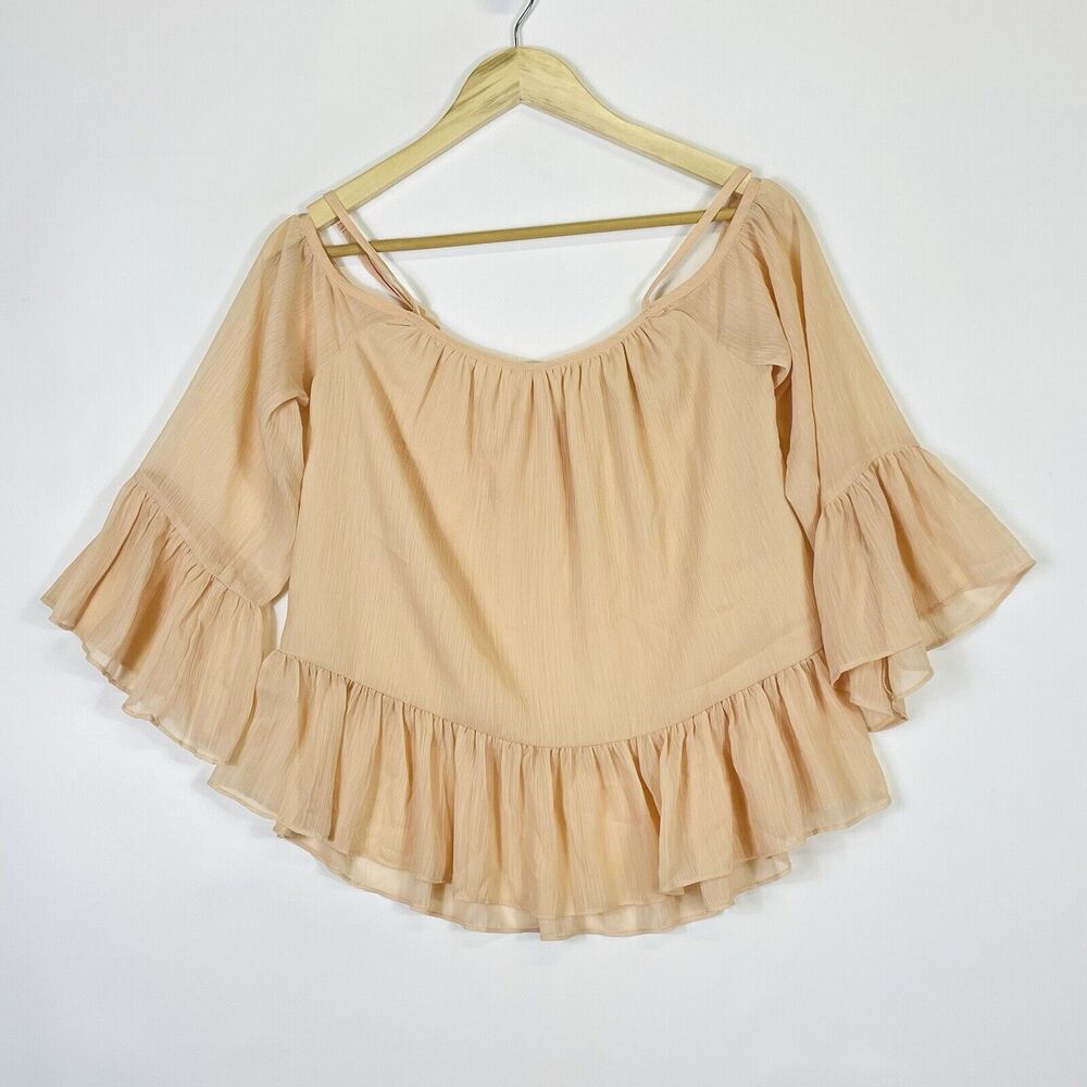 Lovers + Friends Peach Maison Off Shoulder Sheer Shirt Top‎ Blouse Women's Small